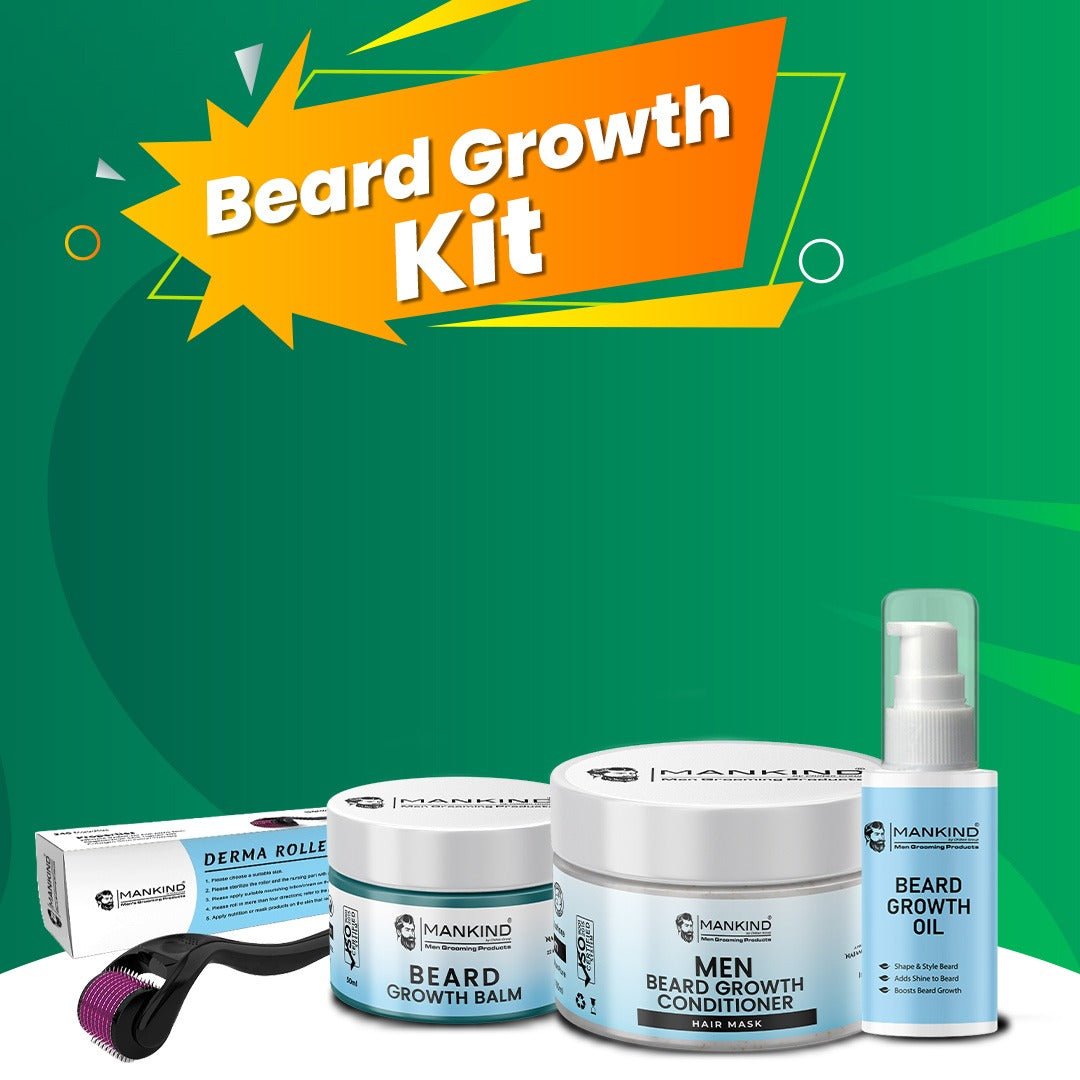 Beard Growth Kit - Biotin Beard wash, Beard Growth Oil, Beard Growth Conditioner, Beard Growth Balm, Derma Roller System - ChiltanPure