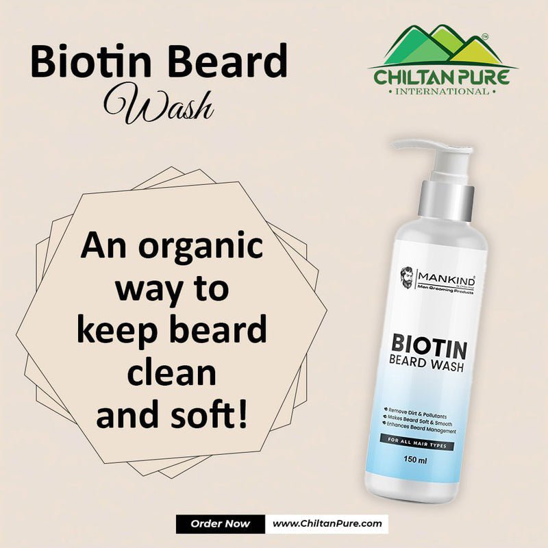 Biotin Beard Wash – Remove Dirt, Oil & Pollutants, Makes Beard Soft & Smooth, Fights Frizz, Flakes & Itchiness 150ml, Doctor's 👨⚕️ Recommended - ChiltanPure