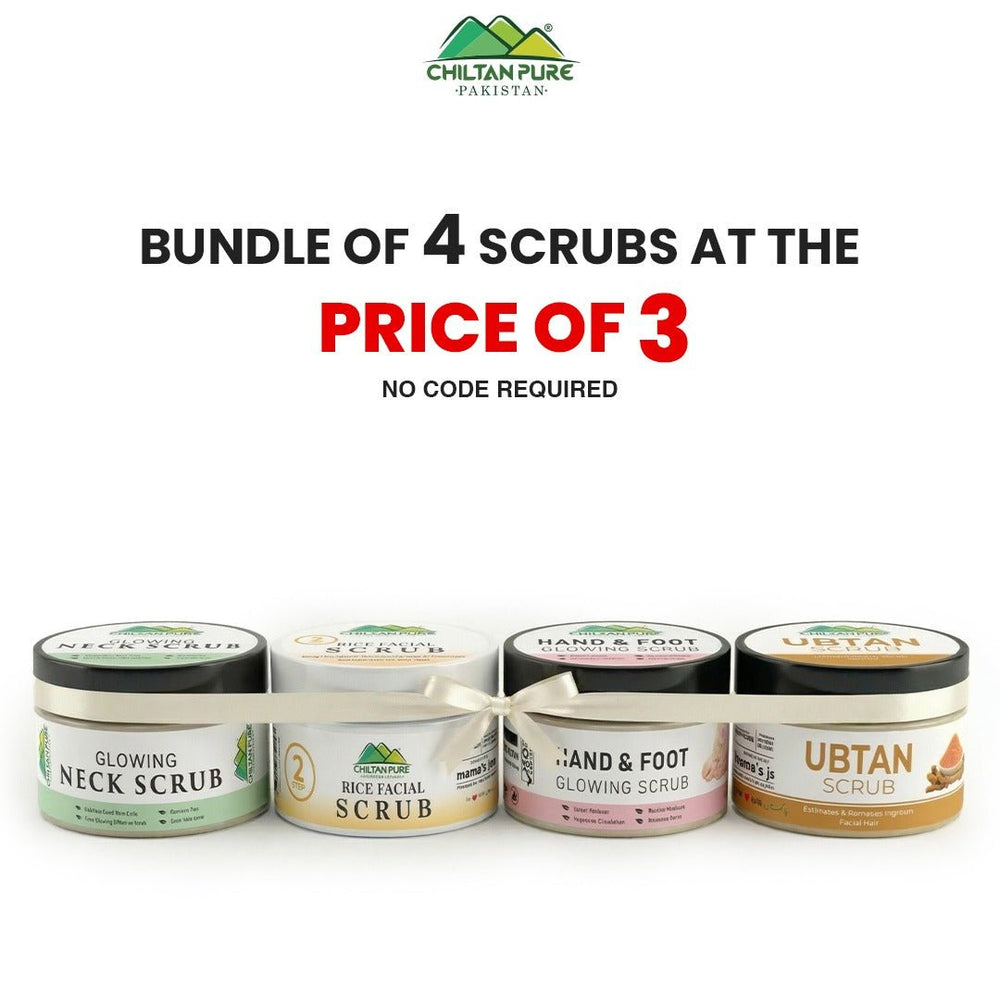 Bundle Of 4 Scrub At The Price Of 3 / Neck Scrub / Rice Scrub / Hand and Foot Scrub / Ubtan Scrub - ChiltanPure