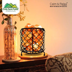 Cylinder Shape Metal Basket Salt Lamp - Natural Salt Air Purifying - ChiltanPure