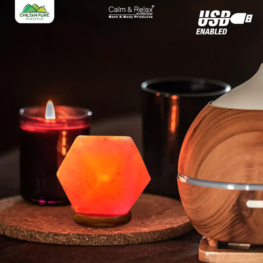 Diamond Shape USB Salt Lamp with Multicolored LED Bulb - ChiltanPure