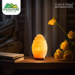Egg Shape Lines Pink Salt Lamp - ChiltanPure