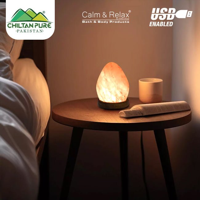 Egg Shape USB Pink Salt Lamp with Multicolored LED Bulb - ChiltanPure