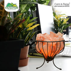 Flower Shape - Metal Basket Lamp with pink Salt Chunks - ChiltanPure
