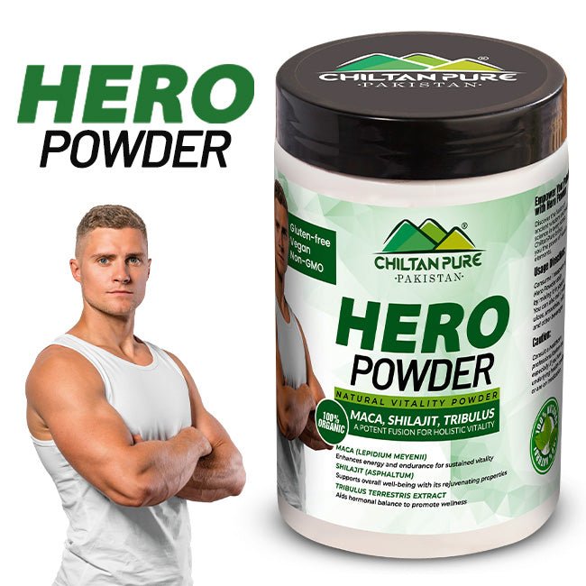 Hero Powder - Blend Of Maca, Shilajit & Tribulus Terrestris Natural Enhanced Stamina and Vitality To Promote Well - being Supports hormonal balance - ChiltanPure