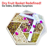 Hexagonal - Shaped Dry Fruits Basket with Seven Sections - Almonds , Cashews , Pistachios, Peeled Peanuts , Walnuts , Mixed Nuts , and Golden Raisins - A Nutty Delight Share with your Family - ChiltanPure