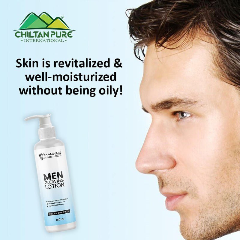 Men Glowing Lotion – Soothes & Nourishes Skin, Boosts Skin Elasticity, Enhances Youthful Skin’s Glow, Repairs Dull & Dry Skin 150ml - ChiltanPure