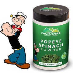 Popeye Spinach Powder - 100% Organic Farm Fresh Spinach Leaves, Best For Immune System, Body Detox, Skin Health, Eye Health & Heart Health - ChiltanPure