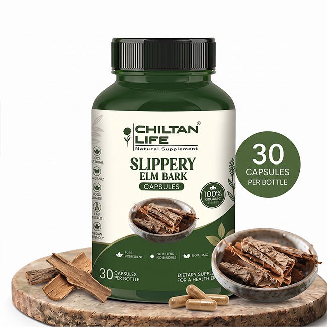 Slippery Elm Bark Capsule 100% Natural Slippery Elm Bark Tablets 30 Per Bottle 500mg - ChiltanPure