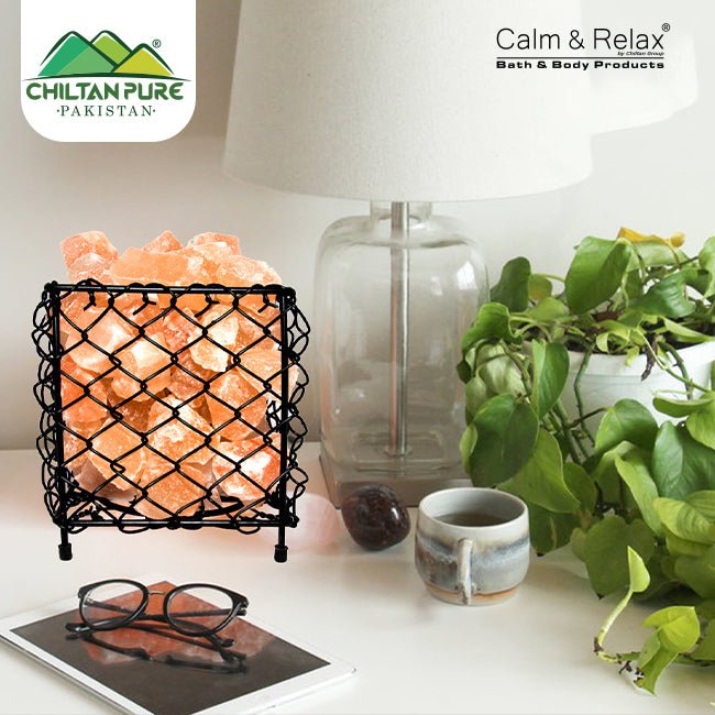 Square Shape Metal Basket Crystal Salt Lamp / with Salt Chunks - ChiltanPure
