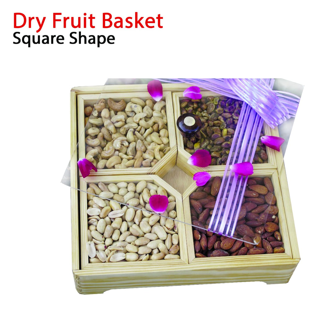 Square - Shaped Dry Fruits Basket - with Almonds , Pistachios , Cashews , and Peeled Peanuts - Nutty Treat to Share Love with Loved Ones - ChiltanPure
