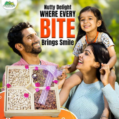 Square - Shaped Dry Fruits Wooden Box - with Almonds , Pistachios , Cashews , and Peeled Peanuts - Nutty Treat to Share Love with Loved Ones - ChiltanPure