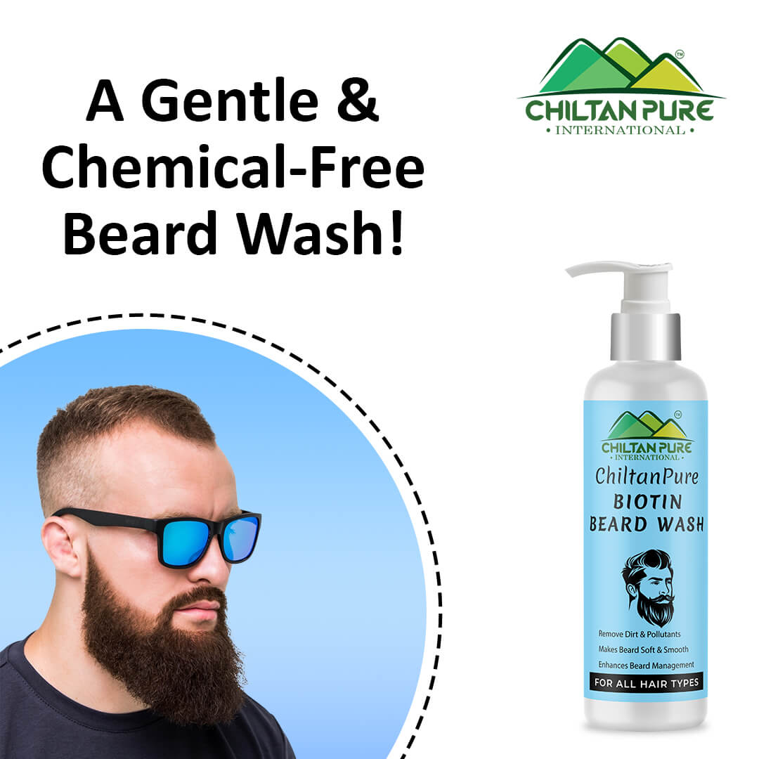 Biotin Beard Wash – Remove Dirt, Oil & Pollutants, Makes Beard Soft & Smooth, Fights Frizz, Flakes & Itchiness 150ml - ChiltanPure