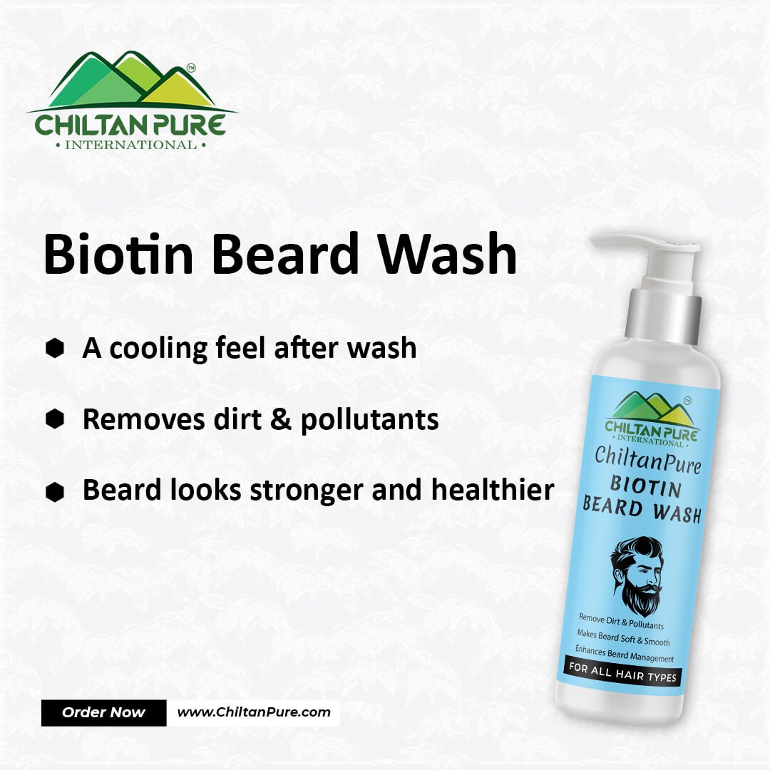 Biotin Beard Wash – Remove Dirt, Oil & Pollutants, Makes Beard Soft & Smooth, Fights Frizz, Flakes & Itchiness 150ml - ChiltanPure