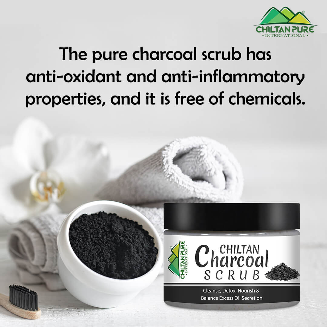 Charcoal Face & Body Scrub – Exfoliates Dead Flaky Skin, Removes Blackhead, Acne & Acne Scars, Minimizes Pores 100ml - ChiltanPure