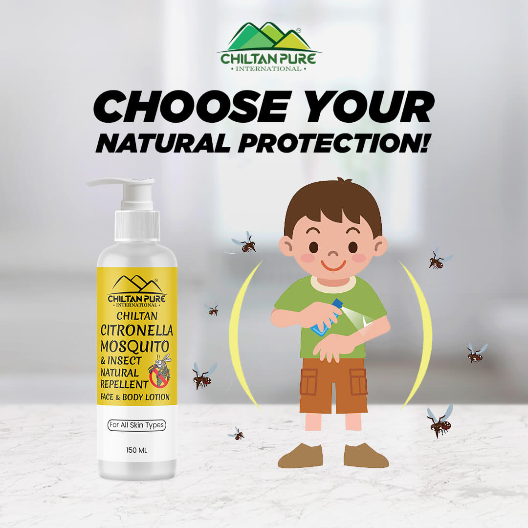 Citronella Mosquito Natural Repellent Body Lotion – Works against mosquito, Eliminate infections, Contain Anti-inflammatory properties – 100% natural 150ml - ChiltanPure