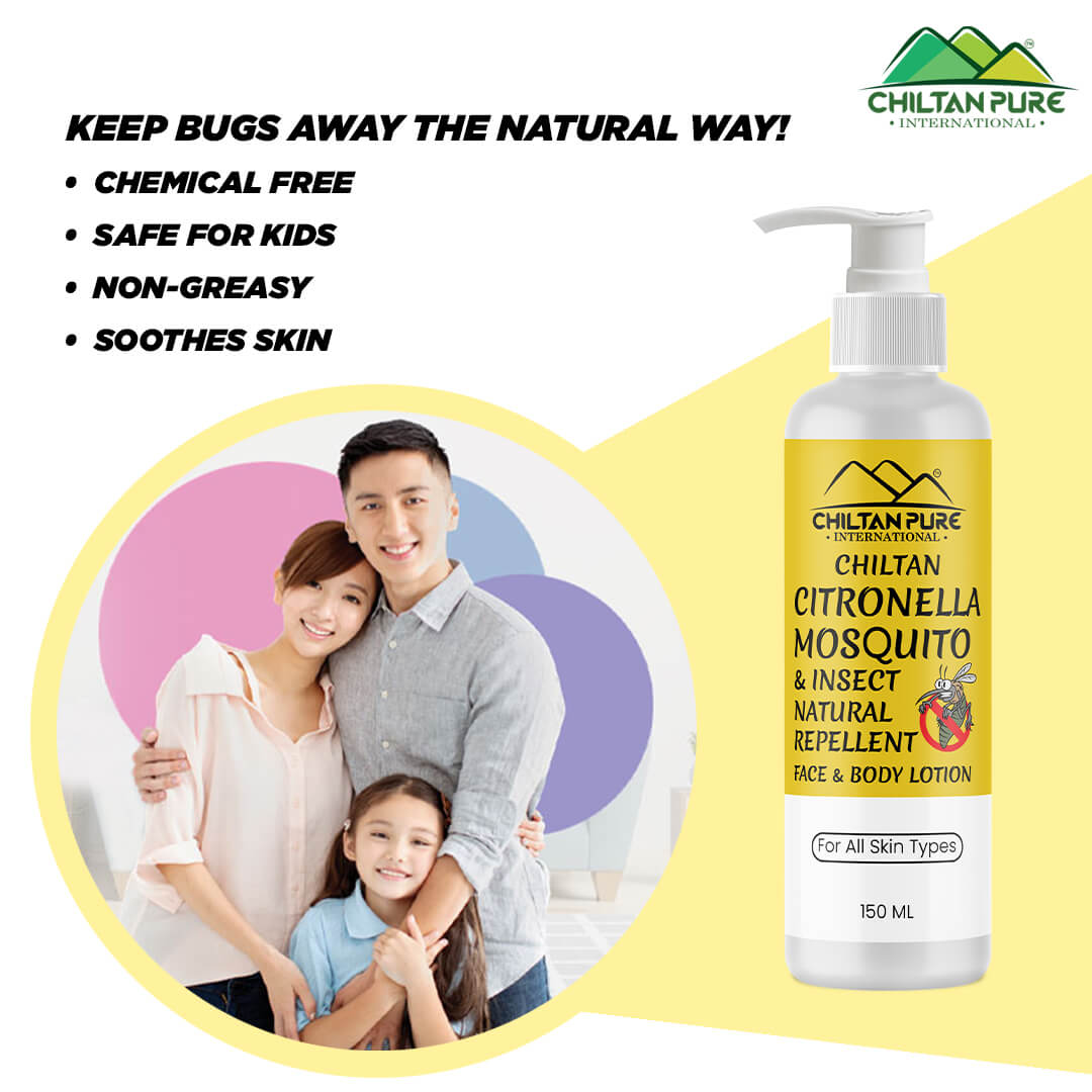 Citronella Mosquito Natural Repellent Body Lotion – Works against mosquito, Eliminate infections, Contain Anti-inflammatory properties – 100% natural 150ml - ChiltanPure