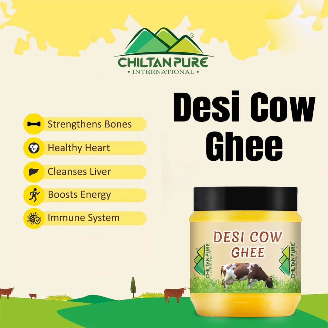 Desi Cow Ghee β Make your food delicious, boosts kids mental growth, helps in bone development, good for eye sight β rich source of vitamins, antioxidants & improve digestion β 100% pure organic - ChiltanPure