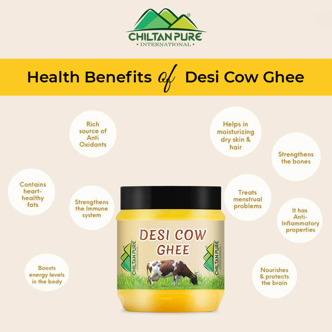Desi Cow Ghee – Make your food delicious, boosts kids mental growth, helps in bone development, good for eye sight – rich source of vitamins, antioxidants & improve digestion – 100% pure organic - ChiltanPure