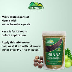 Henna Hair and Beard Dye (Amla, Retha, Shikakai) – Boosts Hair Growth, Prevents Dandruff, Makes Hair Strong & Shiny 200gm - ChiltanPure