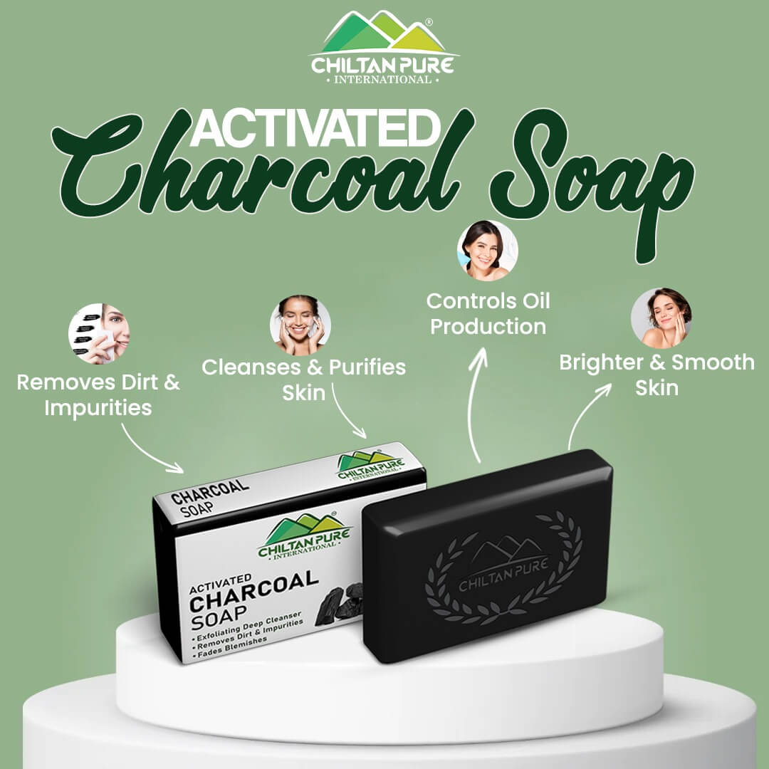 Pakistan’s Best Selling Activated Charcoal Soap - Exfoliating Deep Cleanser, Removes Dirt & Impurities, Reduces Acne & Blemishes- 💯 Organic - ChiltanPure