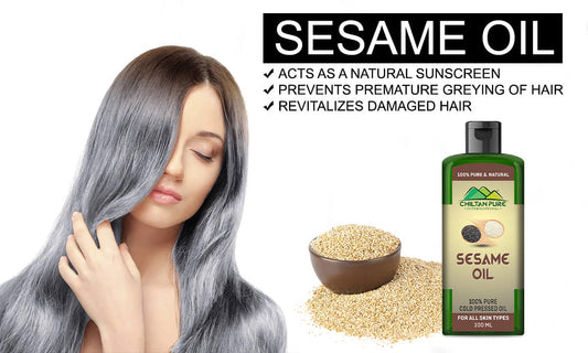 Sesame Oil - Acts as a Natural Sunscreen, Prevents Premature Greying of Hair &amp; Revitalizes Damaged Hair - ChiltanPure