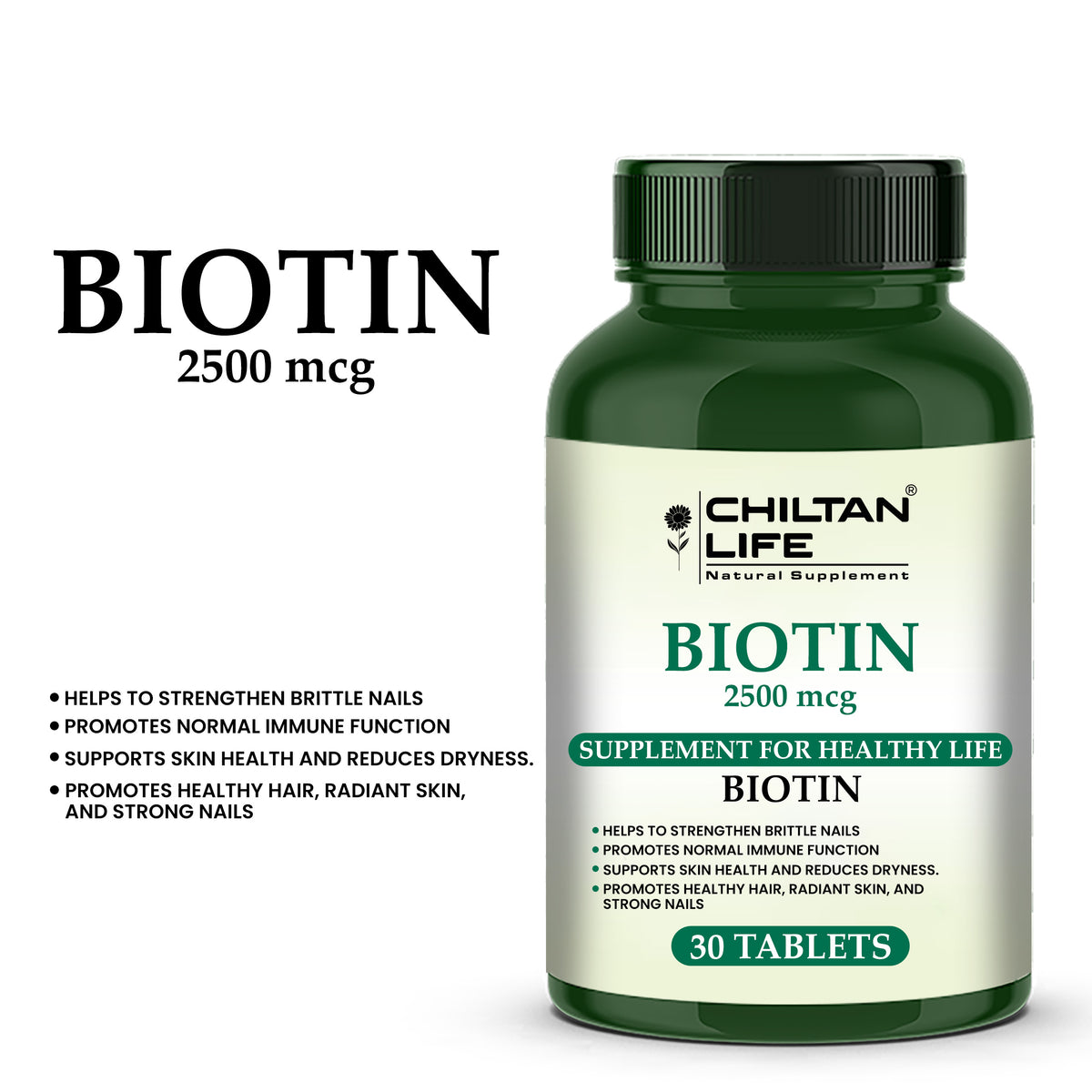 Biotin Vitamin Pills - 30 Biotin Tablets (2500mcg)