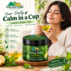 Woman enjoying ChiltanPure Lemon Balm Tea for a calming tea experience