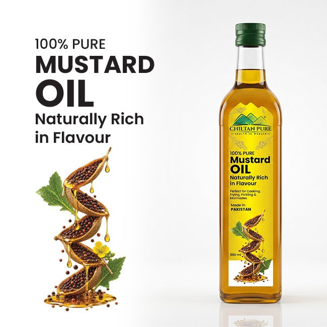 Mustard Oil 500ml Premium Glass Bootle Packing 100% Pure Oil