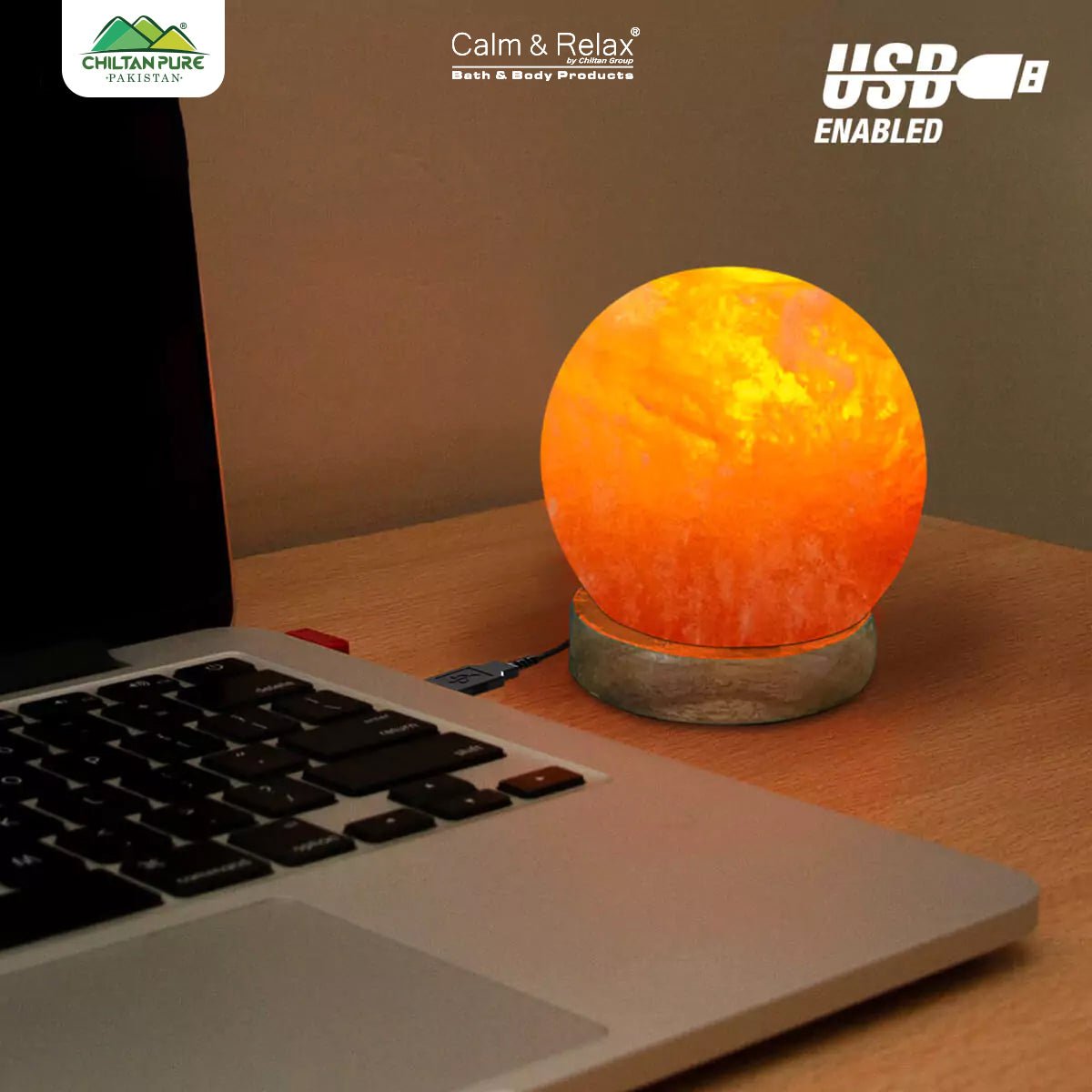 Ball Shape USB Salt Lamp with Multicolored LED Bulb - ChiltanPure