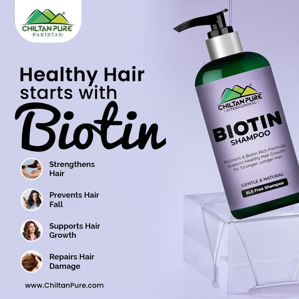 Biotin Shampoo In Pakistan – Hydrates Scalp, Promotes Healthy Hair Growth, Reduce Split Ends & Prevents Hair Breakage 260ml, Doctor's 👨‍⚕️ Recommended - ChiltanPure