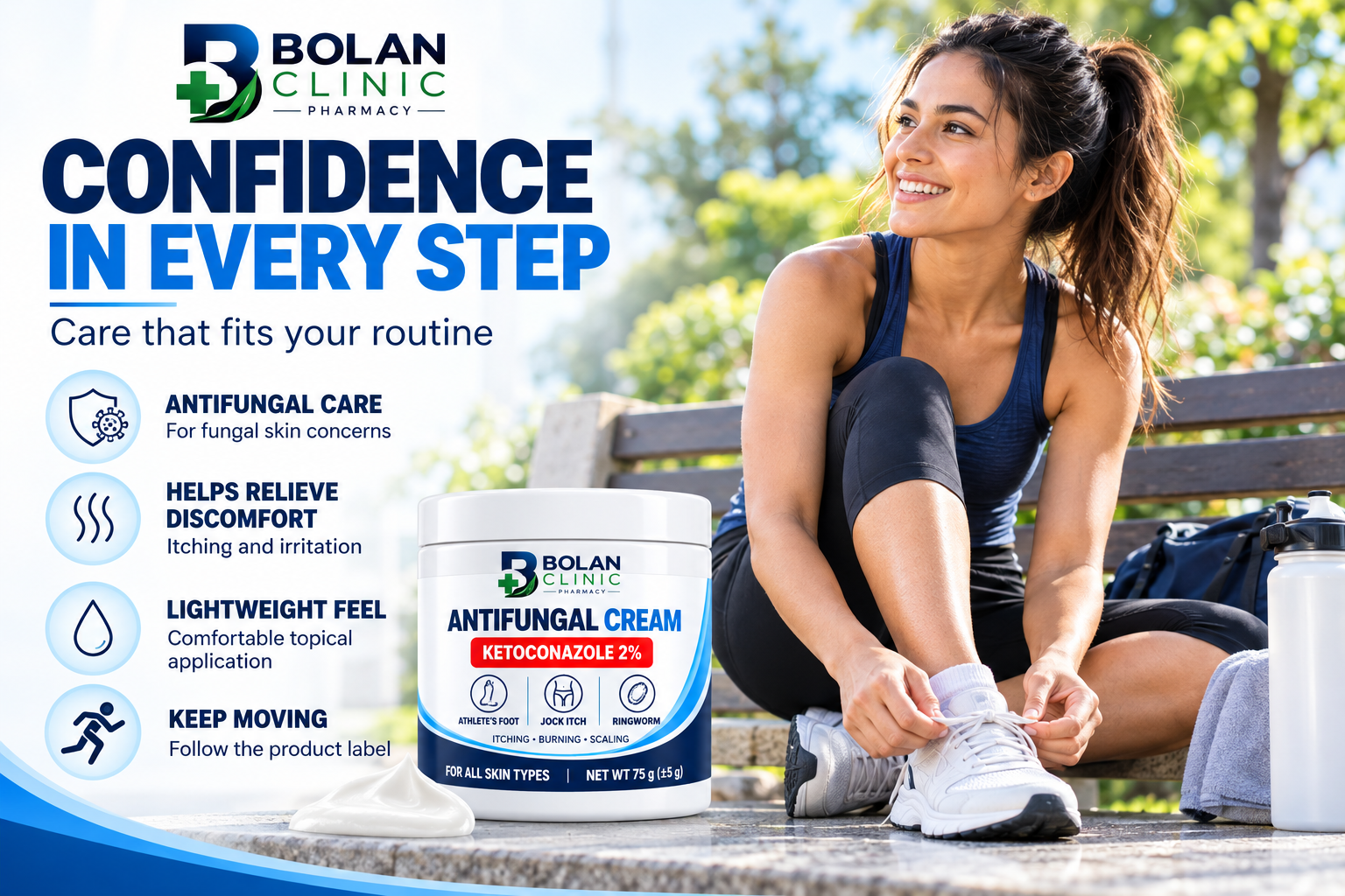 HD Bolan Clinic Confidence in Every Step antifungal cream lifestyle infographic