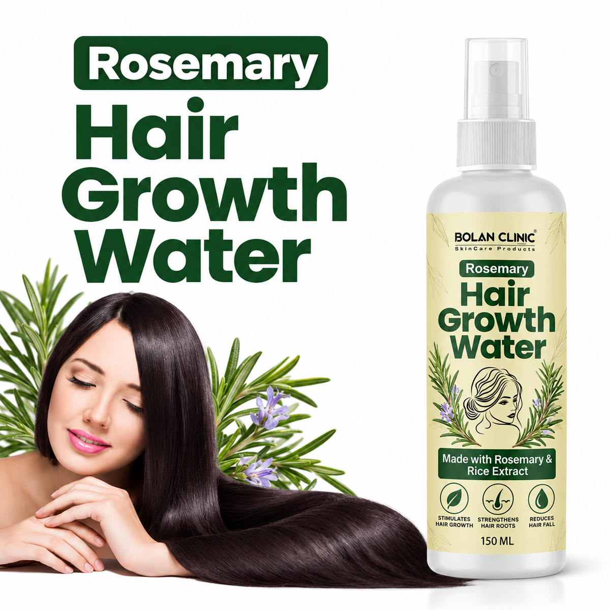 Bolan Clinic Rosemary Hair Growth Water 150ml with rosemary and rice extract for scalp and hair care