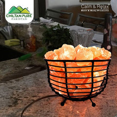 Bowl Shape Metal Basket Lamp with Pink Salt Chunks – Natural Air Purifier - ChiltanPure