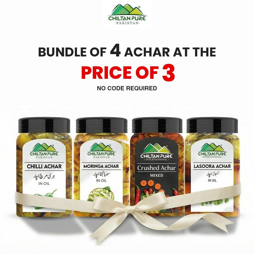 Bundle Of 4 Achar At The Price Of 3 / Chilli Achar / Moringa Achar / Crushed Achar / Lasoora Achar - ChiltanPure