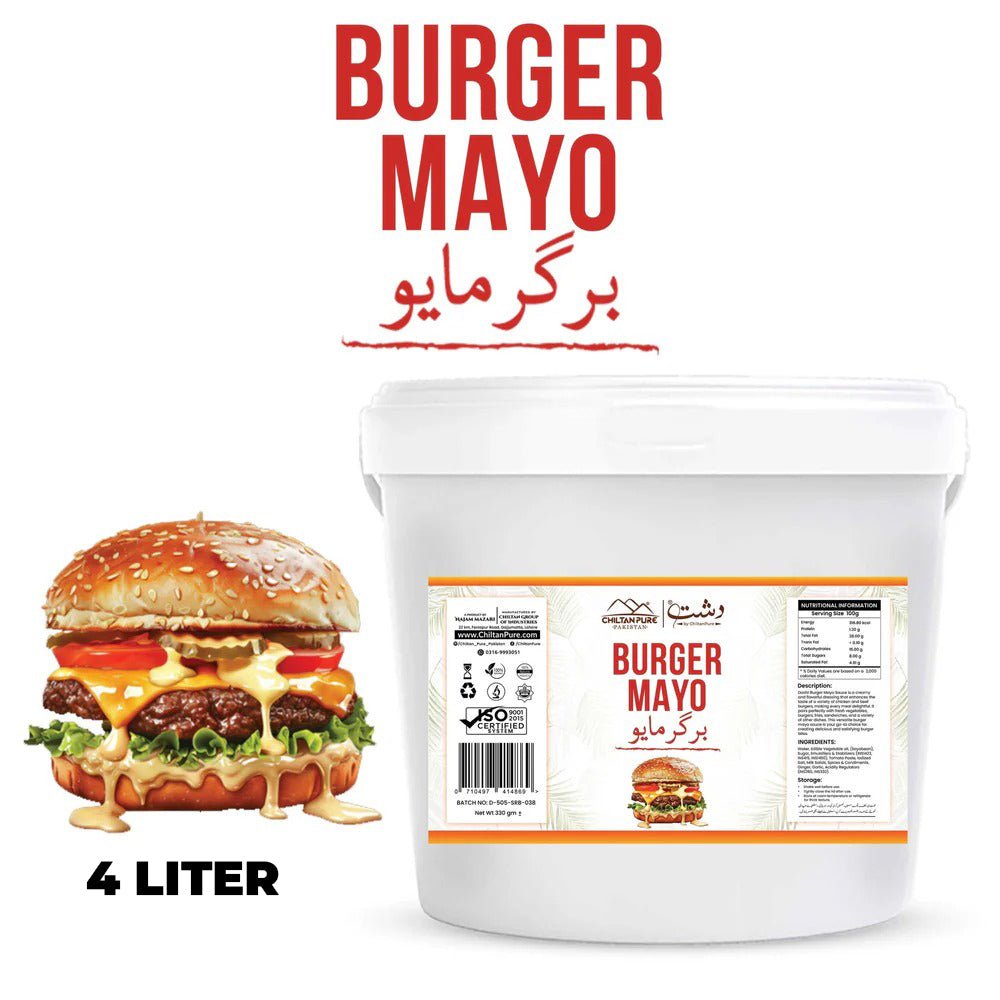Burger Mayo 4 Liter / Burger Mayonnaise Institutional Bulk For HORECA Family, Hotels, Restaurants, Catering, Cafes - ChiltanPure