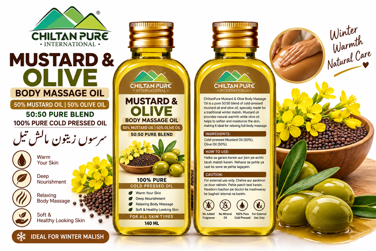 Chiltan Pure Mustard and Olive Body Massage Oil 140ml 50:50 pure cold pressed blend