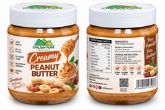 CHILTAN PURE Creamy Peanut Butter 360g front and back label mockup using the existing peanut butter jar