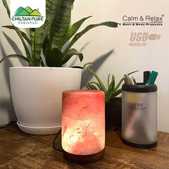 Cylinder Shape - USB Salt Lamp with Multicolored LED Bulb - ChiltanPure