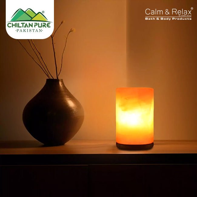 Cylinder Shape with Natural Rock Pink Salt Lamp - ChiltanPure