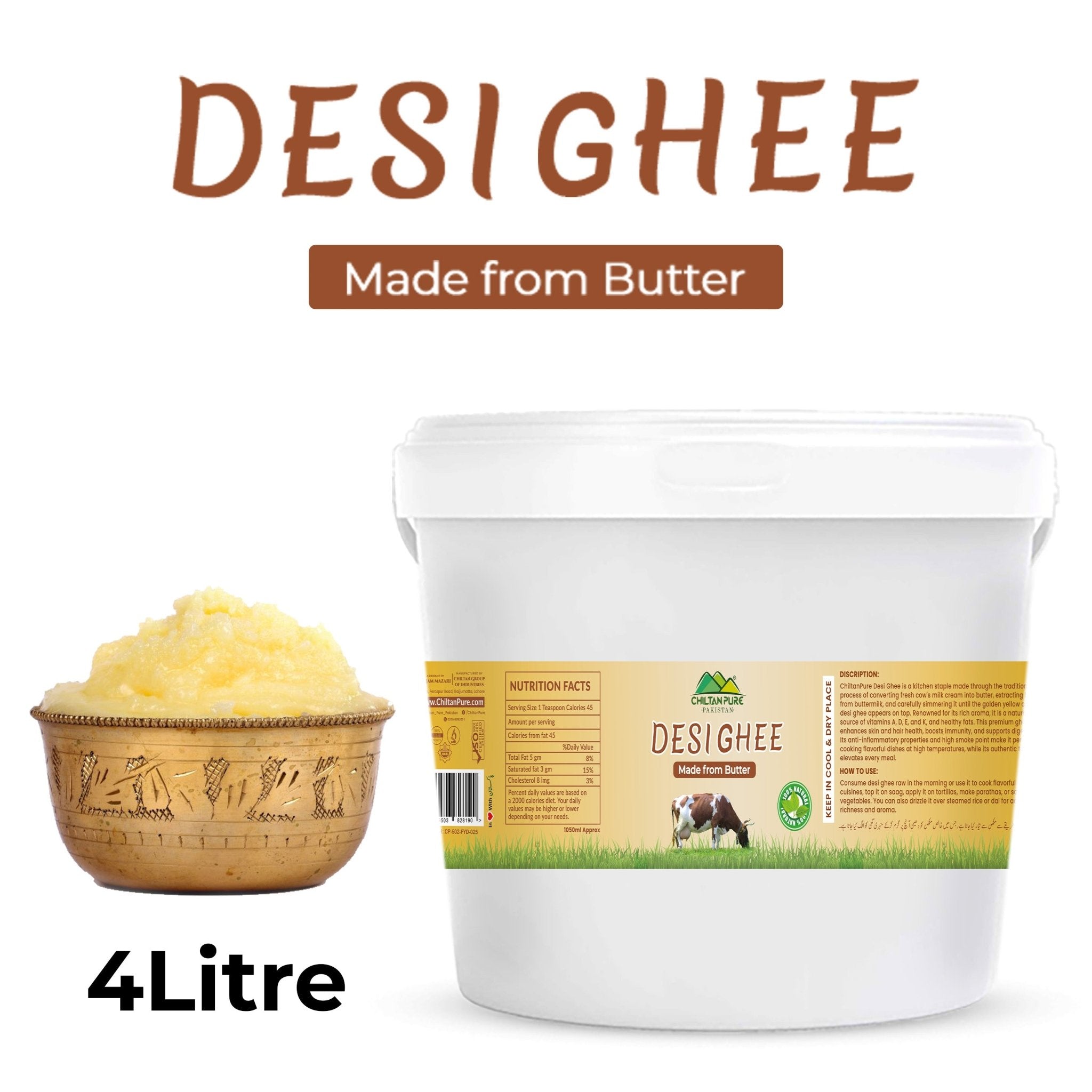 Desi Ghee 4Liter Institutional Bulk For HORECA Family, Hotels, Restaurants, Catering ,Cafes - ChiltanPure