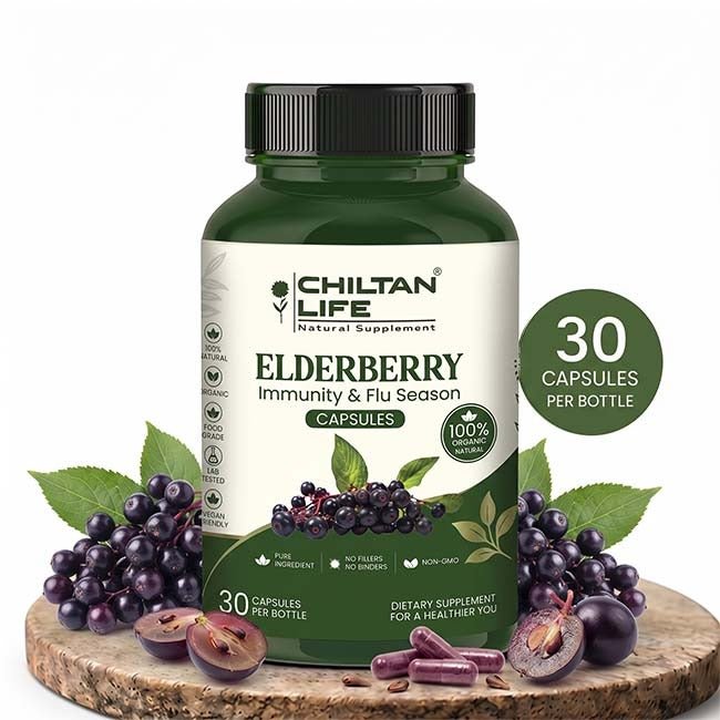 Elderberry Capsule 100% Natural Elderberry Tablets 30 Per Bottle 500mg - ChiltanPure