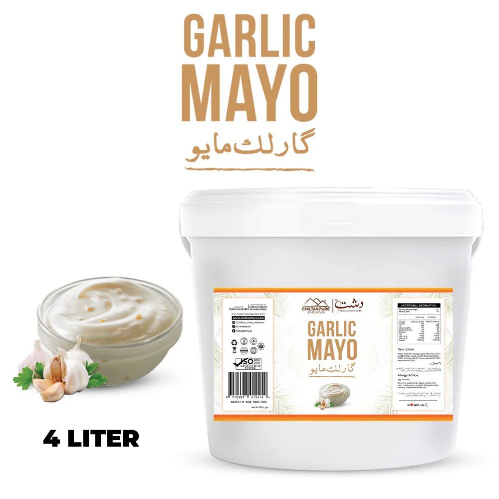 Garlic Mayo 4 Liter / Garlic Mayonnaise Institutional Bulk For HORECA Family, Hotels, Restaurants, Catering, Cafes - ChiltanPure