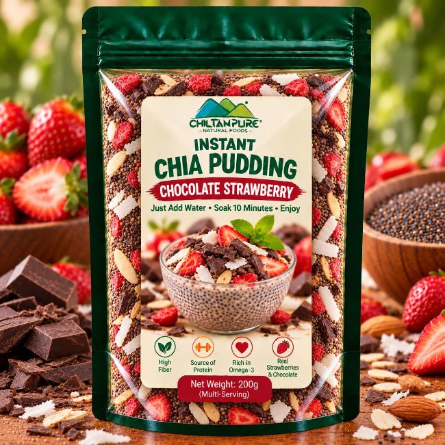 Instant Chia Pudding – Chocolate Strawberry – 200g - ChiltanPure