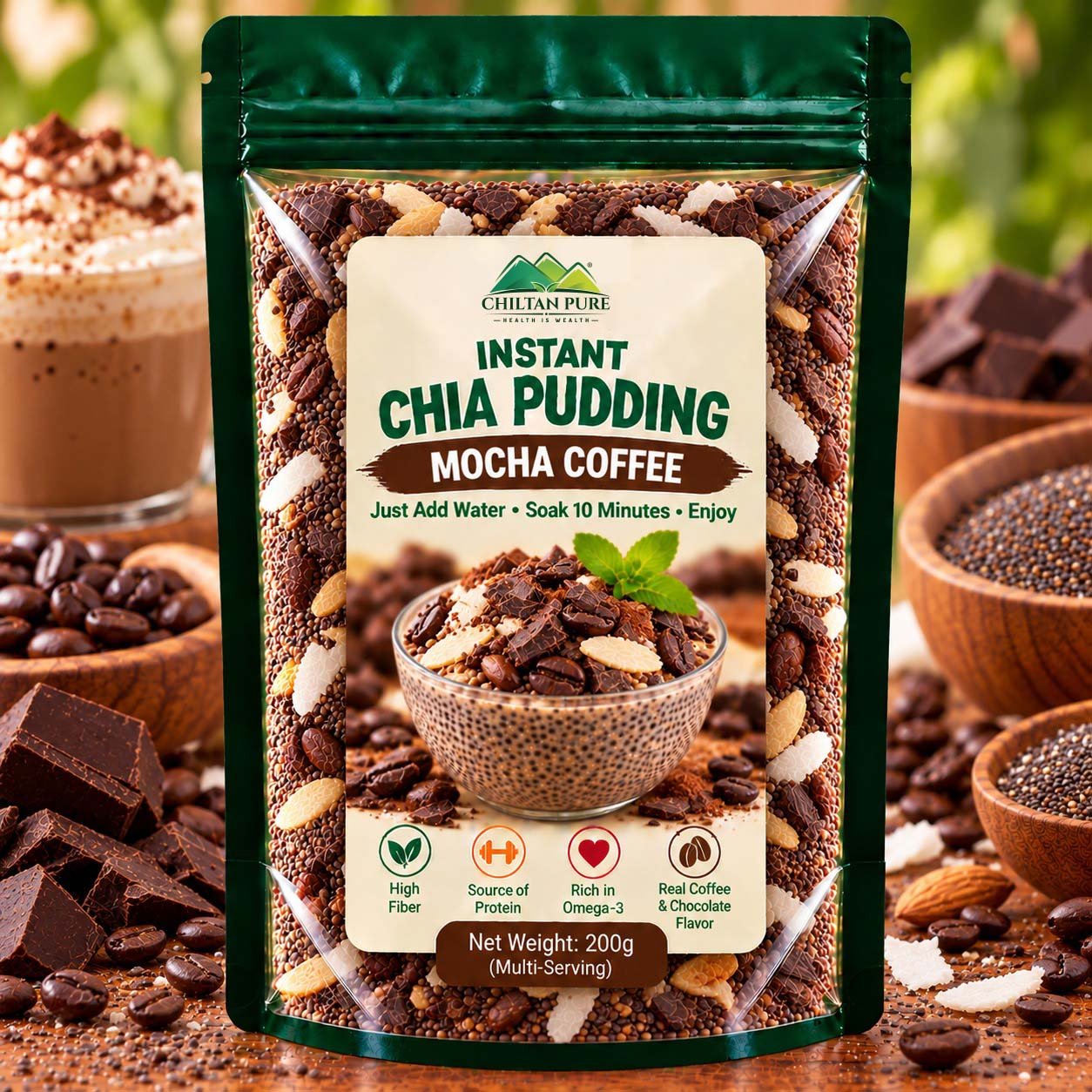 Instant Chia Pudding - Mocha Coffee – 200g - ChiltanPure