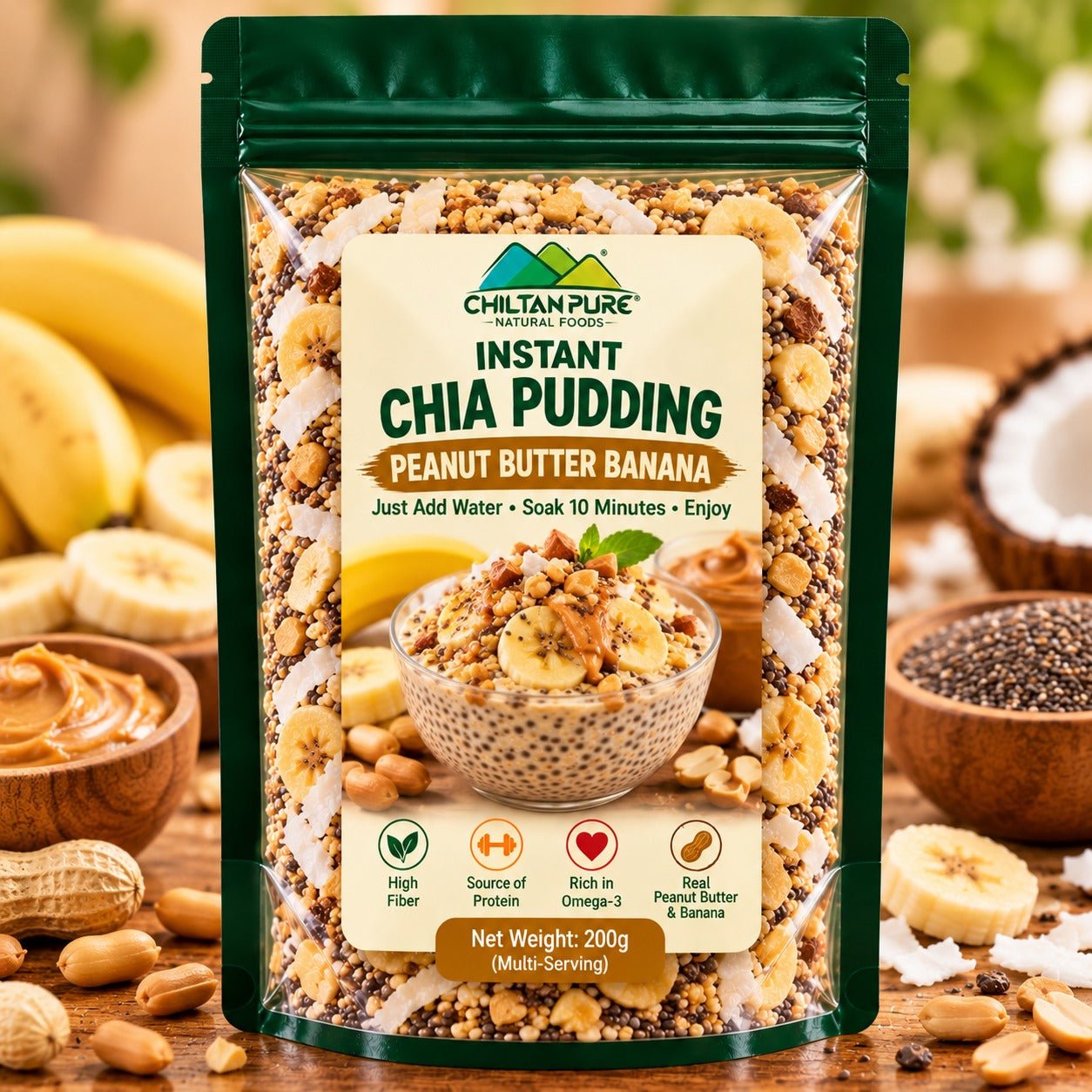 Instant Chia Pudding – Peanut Butter banana – 200g - ChiltanPure