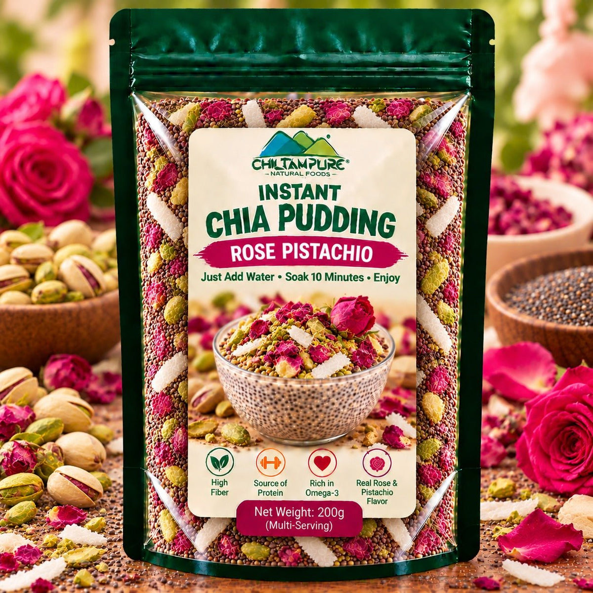 Instant Chia Pudding - Rose Pistachio – 200g - ChiltanPure