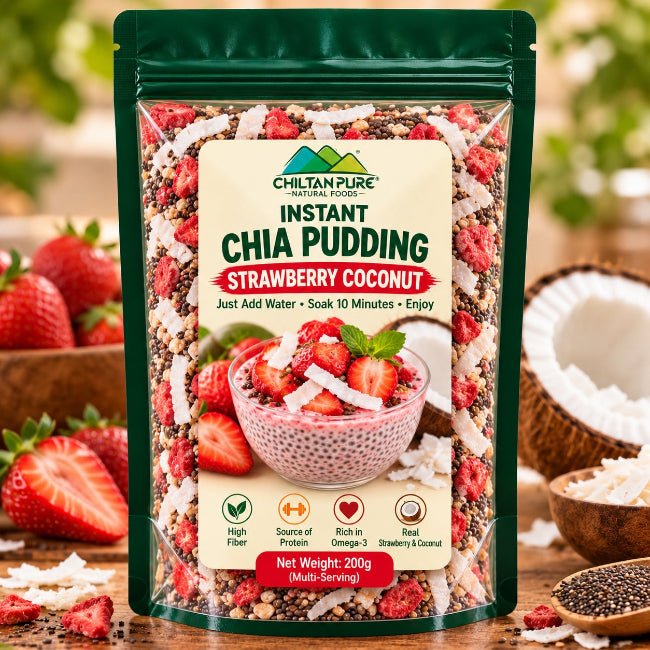 Instant Chia Pudding – Strawberry Coconut – 200g - ChiltanPure