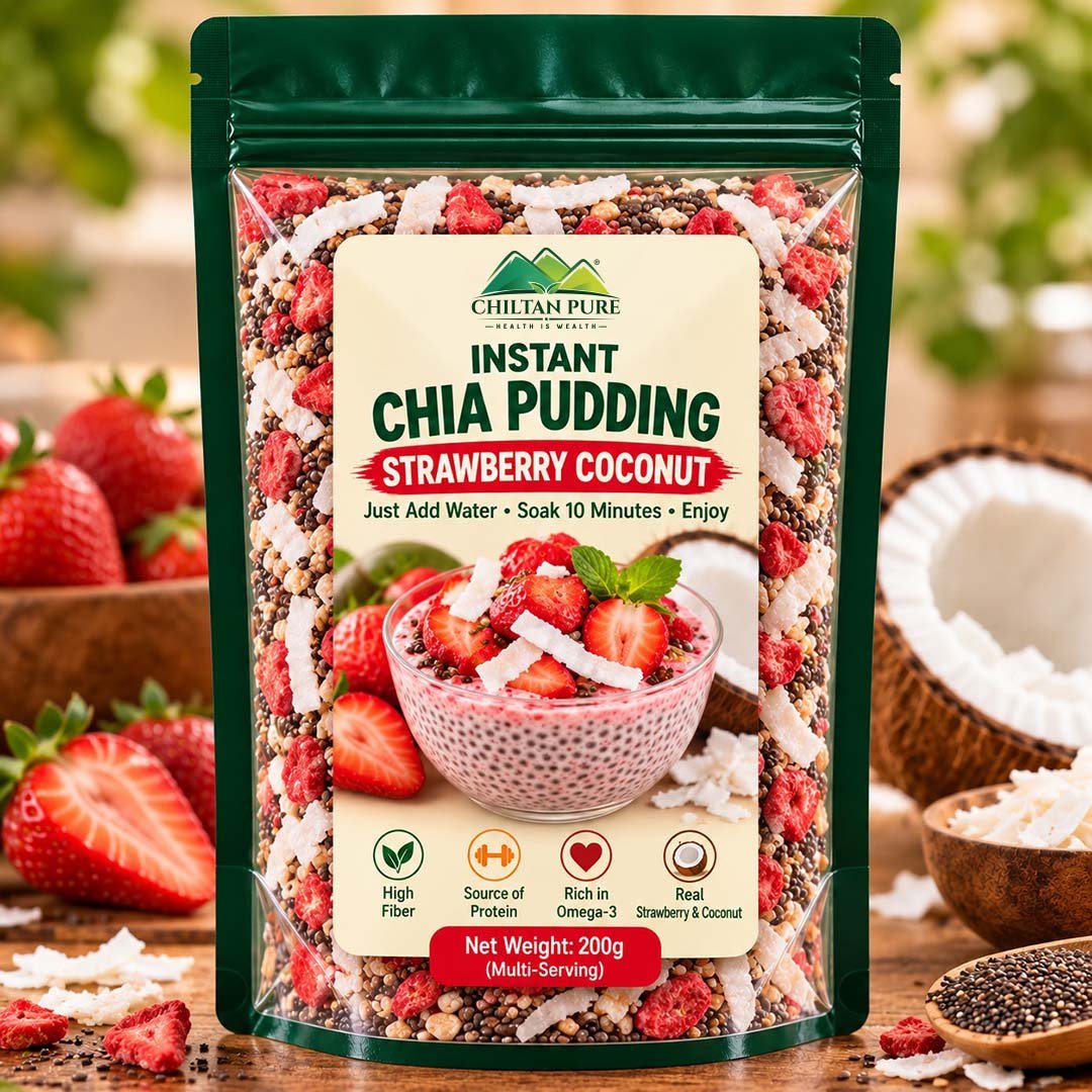 Instant Chia Pudding – Strawberry Coconut – 200g - ChiltanPure