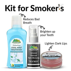 Kit For Smokers - Mint Mouthwash, Charcoal Whitening, Lip Balm Trio Complete Kit For Smokers - ChiltanPure